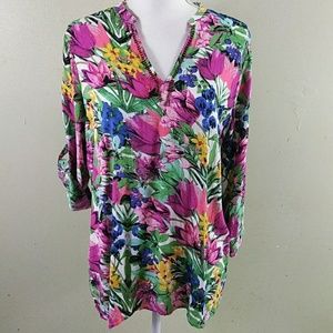 Nicole Miller Gauzy Floral Convertible Sleeve Top - L
